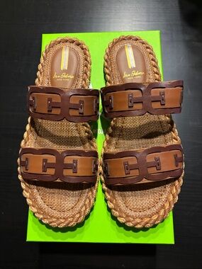 Sam Edelman Two-Tone Leather Double E Logo Slide Sandal - Size 8